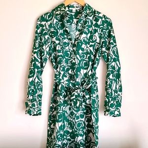 Banana Republic Silk Tunic Shirt Dress w/ Belt Size XS Green & Ivory Abstract